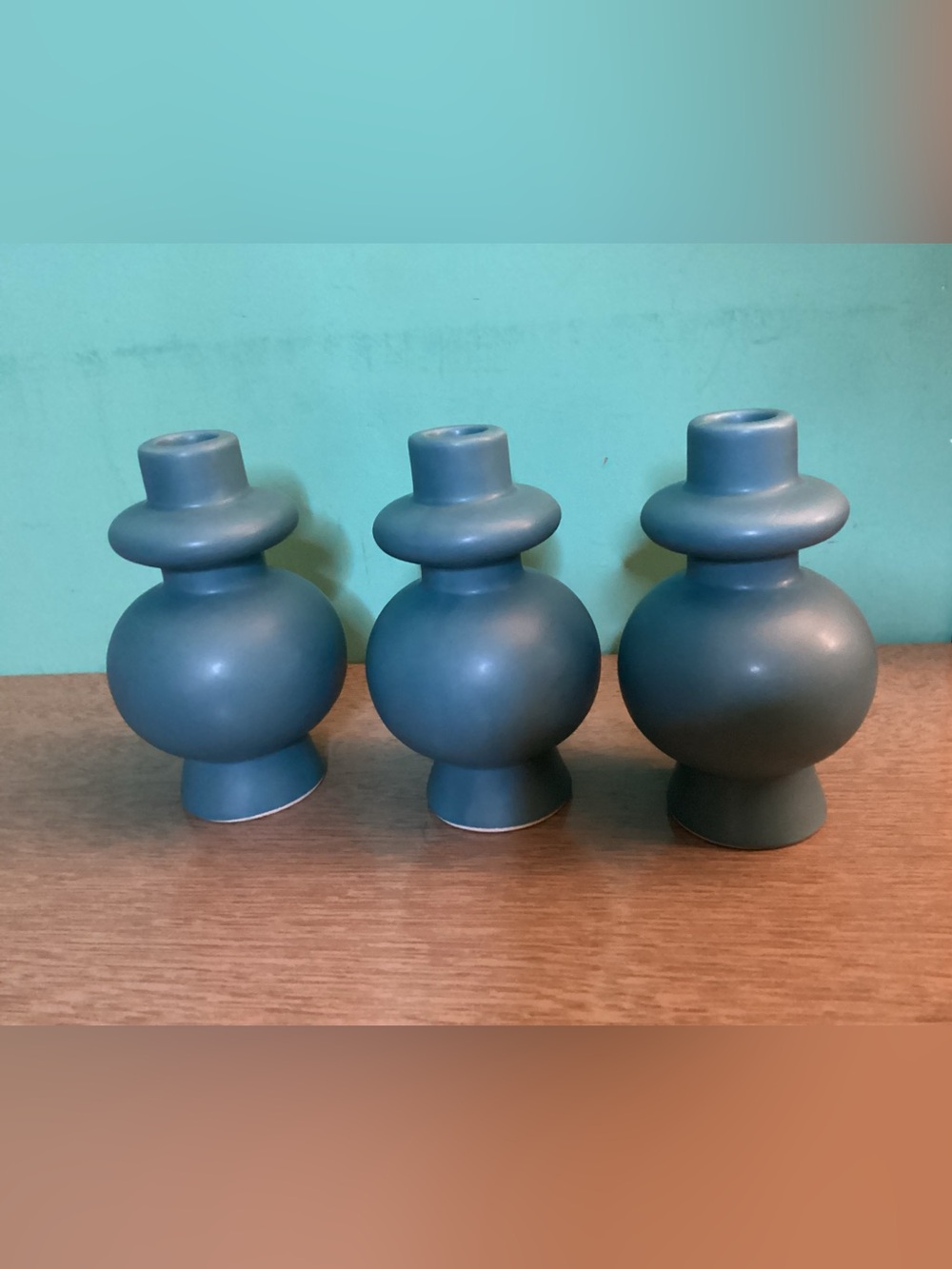 Holiday Home Blue Ceramic Candle Holder Set of Three New
